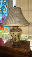 Large Beige Lamp with Shade  Flower Decor