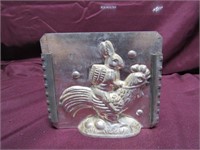 Antique Chocolate mold. Rabbit riding rooster.