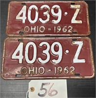 Pair of 1962 Ohio License Plates