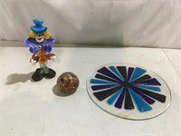 Murano glass clown, paperweight, starburst glass