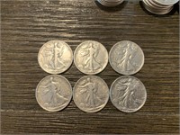 (6) Walking Liberty 1/2 Dollar