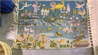 Vintage animal scene rug or wall hanging, with
