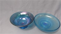 2 celeste blue stretch glass bowls