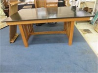 MISSION OAK DINING TABLE WITH PAINTED TOP