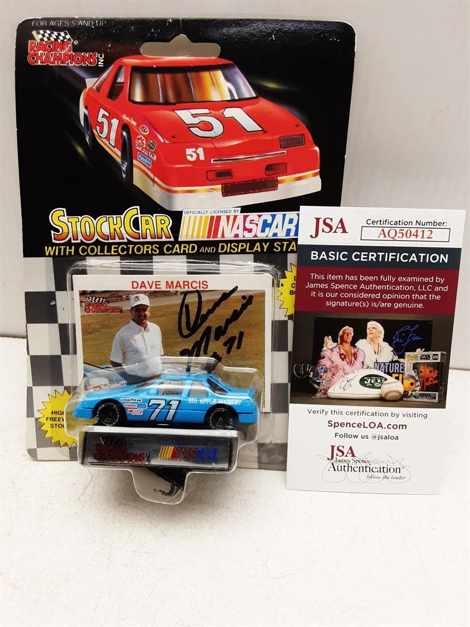 DAVE MARCIS SIGNED CARD W/1:64 DIECAST JSA AQ50412