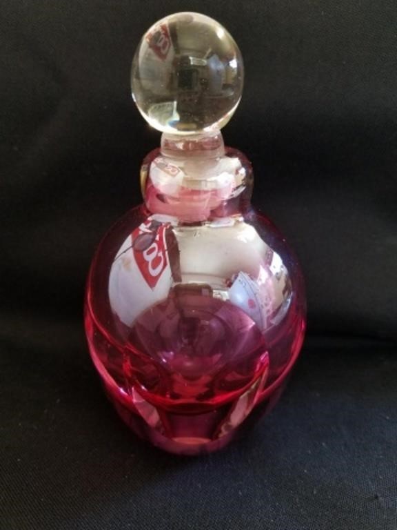 Glass Iridescent Perfume Bottle with Stopper,  5"