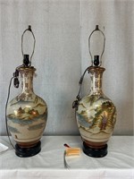 Pair Fujita Kutani Ginger Jar Painted Lamps