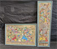 Two vintage Mexican folk art on Amate bark