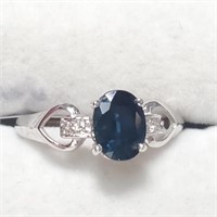 Certified 10K Sapphire (1ct) Diamond(0.04Ct) Ring