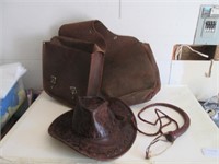 LEATHER COWBOY HAT WITH LEATHER SADDLE BAG
