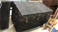 Large antique steamer trunk with contents -
