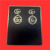 Gucci Double G Crystal Earrings Antique Gold