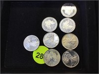 LOT OF 8  1/10 OZ .999 SILVER ROUNDS