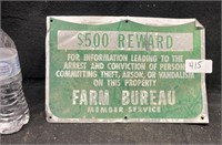 FARM BUREAU $500 REWARD METAL SIGN