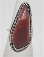 Vintage Sterling Silver Red Agate Stone Ring
