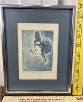 Bird in flight engraving. Signed & numbered.