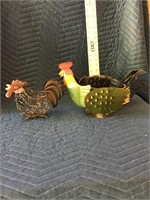 Metal Rooster Baskets Lot of 2