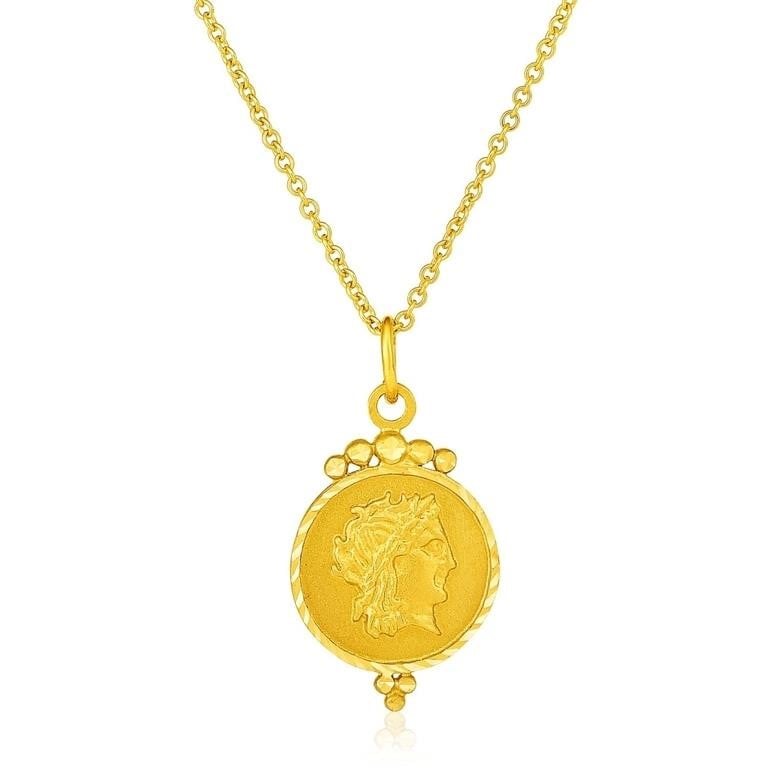14k Gold With Round Roman Coin Necklace
