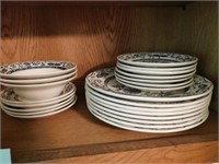 Blue Onion dinnerware: 8 dinner plates, 7 desert
