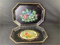 Vintage Hand Painted Toile Serving Trays