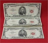 Twenty Five 1963 Red Seal Five Dollar Bills