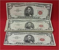 Twenty Five 1963 Red Seal Five Dollar Bills