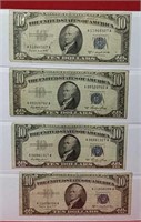 Four 1953 Ten Dollar Silver Certificates