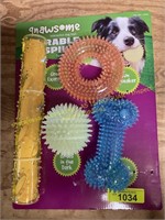 4-pack .Gnawsome durable spiky dog toys