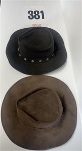 2 Concho hats size M, charcoal & brown