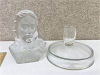 Vintage Viking Glass w/ Jesus Sculpture & Votive