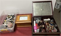 Buttons,  jewelry box and some jewelry
