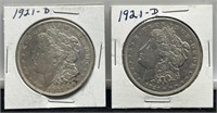 (2) 1921-D Morgan Silver Dollar XF