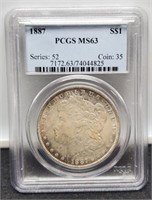 1887 Slab Morgan Silver Dollar PCGS MS63