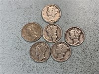 Six Mercury dimes
