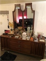 Walnut Mid Century Modern Dresser & Mirror (72"W)