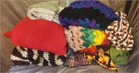 (8) Crocheted Blankets, (1) Shawl