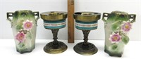 Antique Slovakia Vases & Brass Pedestals