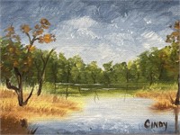 Framed Oil on Canvas of Landscape, Signed Cindy