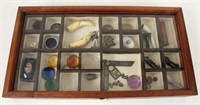 Walnut Shadowbox w/ Contents, Sterling, Figures,