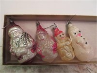 4 Vintage Ornaments - 2 Santa, 2 Snowmen