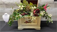 Tole Painted Wooden Chest With Floral Arrangement