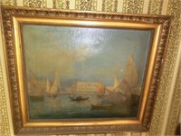19th century oil painting Ships in Venice