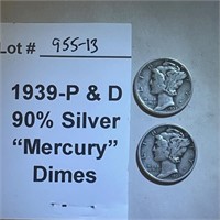 1939-P&D 90% Silver "Mercury" Dimes