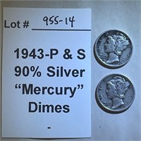 1943-P&S 90% Silver "Mercury" Dimes