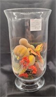 Large vase with beaded fruit and fall decor. 15¾".
