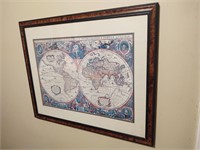 Vintage framed matted Latin map of the world