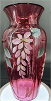 Fenton Hp Cranberry Ltd Vase #959 By D Barbour