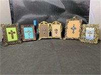 (5) Framed Crosses Made of Vintage Costume Jewelry