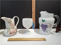 2 Pitchers and 1 Milk Glass Goblet