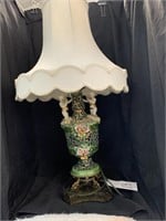 32 “ PORCELAIN & BRASS FIGURAL TABLE LAMP W/ BELL